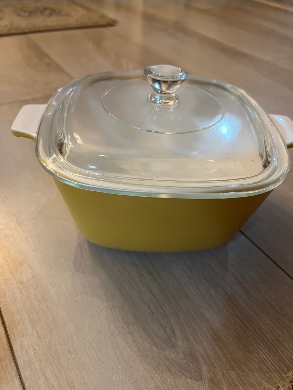 Yellow vintage Corning Ware with Clear Glass Lid